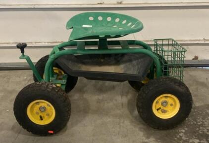 Adjustable Steel Rolling Garden Seat with 10" Pneumatic Tires, Rear Basket, Rotating Seat (R9)