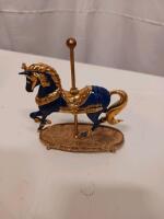 Porcelain Miniature Carousel Horse Figurine with Gold Accents, Approx. 5.88" x 4" x 5.88" - 4