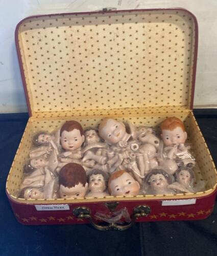 Porcelain Doll Parts Collection | 6 Head Styles, ~40 Pieces, Decorative Suitcase ( SP11 )