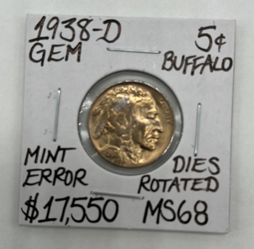 1938-D MS68 Rare Mint Error Gem Buffalo Nickel