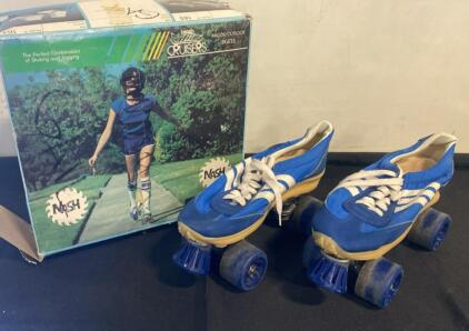 Nash Cruiser's 115 Quad Roller Skates, Size 9.5, Blue/White, Original Box, 1970s/80s Vintage ( R8 )