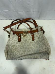 Michael Kors Hamilton Large Tote Beige MK Canvas, Brown Leather Trim, Gold Hardware