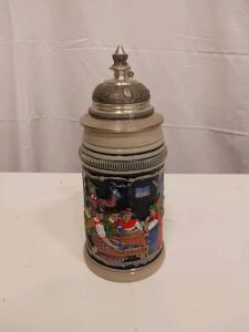 Thewalt German Beer Stein, Limited Edition 2112/10000, Pewter Lid, Hand-Painted Bavarian Scene