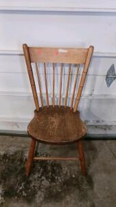 Vintage Wooden Windsor Spindle-Back Chair, Solid Wood, 37.5" H x 17.5" W x 20" D