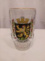 Heidelberg Glass Beer Stein with Gold Rim and Crest Design, 16 oz Capacity