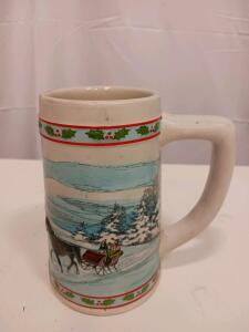 Miller High Life Holiday Stein, Limited Edition, 22oz Ceramic Beer Mug, Winter Sleigh Scene