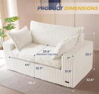 MAXYOYO 59" Bean Bag Sofa Loveseat, Cream Faux Fur, Boneless, Deep Seating, Two Pillows, X004VLUUX7 - 2