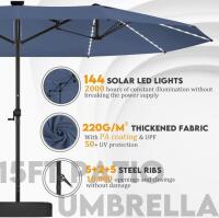 15 Ft Double-Sided Blue Patio Umbrella, Solar LED, UPF50+, 220G/M&sup2; Fabric, GDPFN - 2