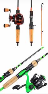 (2) ONEBASS Fishing Rod & Reel Combo Sets &ndash; Spinning & Baitcasting, 7ft, & 6&rsquo;6&rdquo; Medium Power