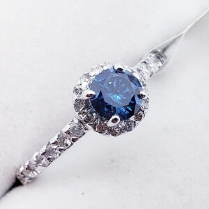 $3600 14K Blue Diamond 9Treated)(0.46ct) Diamond(0.25ct) Ring