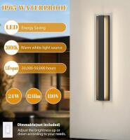 31.5" Modern Vertical LED Wall Light, 24W, 1241lm, IP65 Waterproof, 3000K Warm, Matte Black - 4