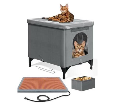 Outdoor Heated Cat House, Foldable, Waterproof, Insulated