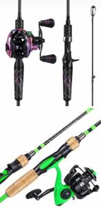 (2) OneBass Spinning & Baitcasting Rod and Reel Combos, 6'6&rdquo; Medium-Heavy, Fast Action