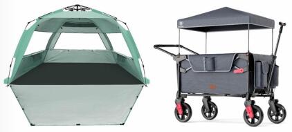 Ever Advanced 4-In-1 Folding Wagon With UV Canopy & WolfWise-Style 4 Person Beach Tent Combo