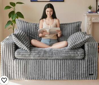 MAXYOYO 59" Bean Bag Sofa Couch Loveseat, Grey Corduroy Plush, 58" Wide, Boxed, Made In China