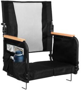 Beharity Portable Stadium Bleacher Seat, 26" High Back, 21" Wide, Armrests, 9 lbs, Storage Pockets, Black, QTY:2