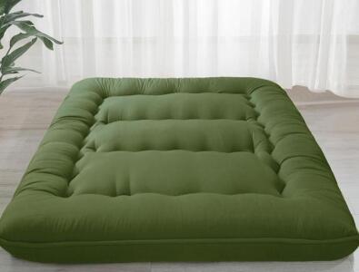 Green 5-Layer Japanese Floor Futon Mattress, Queen Size, High-Density Foam, Portable