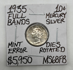 1935 MS68FB Rare Full Bands Gem Mercury Dime