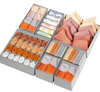 (2) 8 Pack Gray Fabric Drawer Organizer Set &ndash; Multi-Compartment Storage Bins For Bras, Socks, Underwear, (2) Bi-Fold Closet Tracks, (2) Shelf Covering, Parchment Office Mat - 10