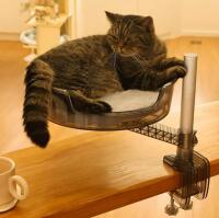 ZBUQ Clamp-On Cat Perch With 360&deg; Swivel, Supports Up To 50 lbs, Back Stretcher, Throw Blanket, 2 Prints, Floor Lamp, And More - 7