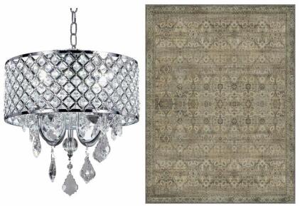 Modern Chrome Crystal Drum Chandelier 15"x14" & 12'x9' Oriental Persian Area Rug Set, China