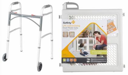 Drive Medical Deluxe Folding Walker, Saftey First Dual Mode Gate