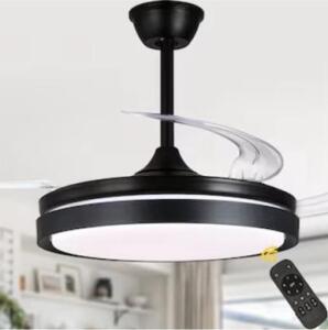 42" Ceiling Fan With Retractable Blades, LED Light, DC Motor, Remote, Black, 6-Speed