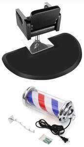 (2) OmySalon Barber Pole LED Rotating Sign & 5'x3' Semi-Circle Anti-Fatigue Salon Mat With Chair Cut-Out