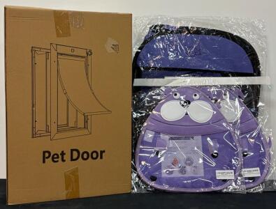 Large Insulated Pet Door For Wall, 22"x13.6" Frame + Rarasy Foldable Pet Playpen With Bag & (2) Pet Toy Holder Baskets
