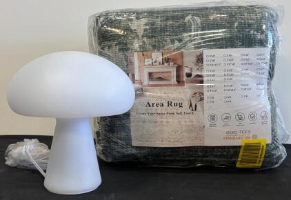 8' x 10' OEKO-TEX Vintage Washable Area Rug & BENA White Mushroom Table Lamp