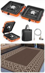 2-Burner Portable Propane Stove 20,000 BTU & 8'x10' Reversible Outdoor Patio Mat
