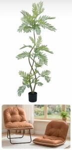 CloudMorph Foldable Tan Floor Chair & AfanD 5Ft Artificial Jacaranda Tree, Portable, Ergonomic