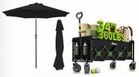 InBrave Patio Umbrella 9Ft Black, Crank & Tilt, With Folding Cart Wagon 34" 360lb Capacity