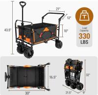 Taifa Foldable Collapsible Wagon Cart, 330 lb Capacity, Push/Pull, All-Terrain PU Wheels, Black/Orange - 2