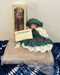 The Doll Maker & Seymour Mann Porcelain Dolls With Original Boxes And Faux Fur Throw Blanket