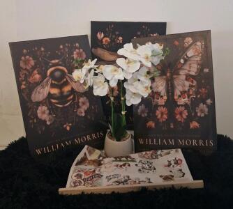 William Morris Art Print Set, Faux Orchid, Vintage Dog Wall Hanging, Fluffy Pet Bed