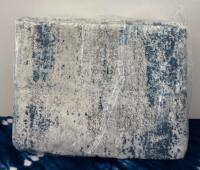 Modern Black Table Lamp, Blue/White Patterned Rug, Gray Faux Fur Blanket Home Decor - 2