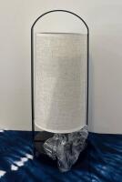 Modern Black Table Lamp, Blue/White Patterned Rug, Gray Faux Fur Blanket Home Decor - 3