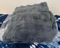 Modern Black Table Lamp, Blue/White Patterned Rug, Gray Faux Fur Blanket Home Decor - 4