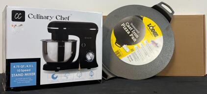 Culinary Chef Stand Mixer, Lodge 15" Cast Iron Pizza Pan, NH Double-Sided Board Set