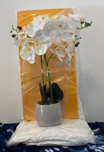 Stunning 3-Piece Modern Wall Art Self Adhesive Panel Set, Faux Fur Throw Blanket, And Artificial Orchid Arrangement