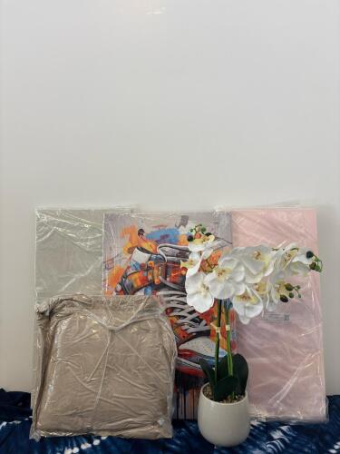 Plush Bubble Grey Throw Blanket, 12x24 Self Adhesive Wall Panels (10) Per Pack, Faux Orchid & Sneaker Art Decor