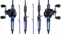 (2) ONEBASS SPIRIME 2-Piece Baitcasting Rod & Reel Combos, 8.1:1, Blue/Black, 6'6"Right & 7'Left