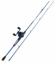 (2) ONEBASS SPIRIME 2-Piece Baitcasting Rod & Reel Combos, 8.1:1, Blue/Black, 6'6"Right & 7'Left - 2