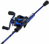 (2) ONEBASS SPIRIME 2-Piece Baitcasting Rod & Reel Combos, 8.1:1, Blue/Black, 6'6"Right & 7'Left - 4