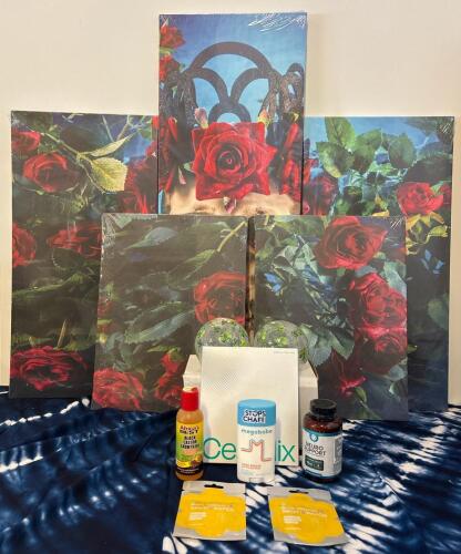 Mixed Lot: Canvas Skull Rose Wall Art Set, Shamrock Glass Orbs, Personal Care & Supplements