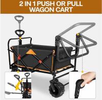 Taifa Foldable Collapsible Wagon Cart, 330 lb Capacity, Push/Pull, All-Terrain PU Wheels, Black/Orange - 3