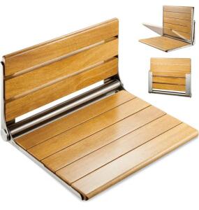20" Folding Teak Shower Seat Wall Mounted- Shower Bench for Inside Shower (Retail online $160)