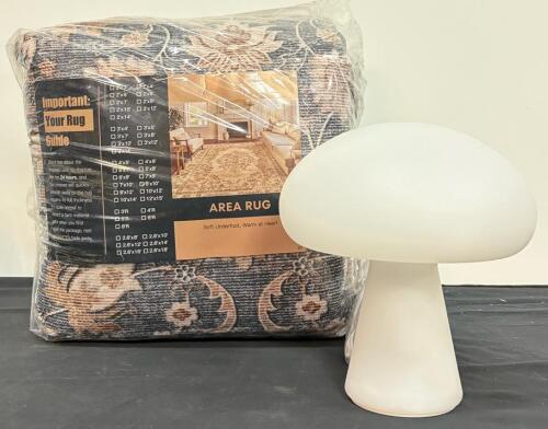 8'x10' Home Dynamix Floral Area Rug & BENA White Mushroom Table Lamp