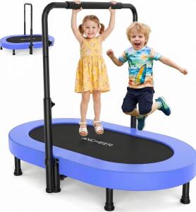 ANCHEER 56" Oval Kids Trampoline, Adjustable Handlebar, Blue, Double Mini Rebounder, Model X004NYX8Z9